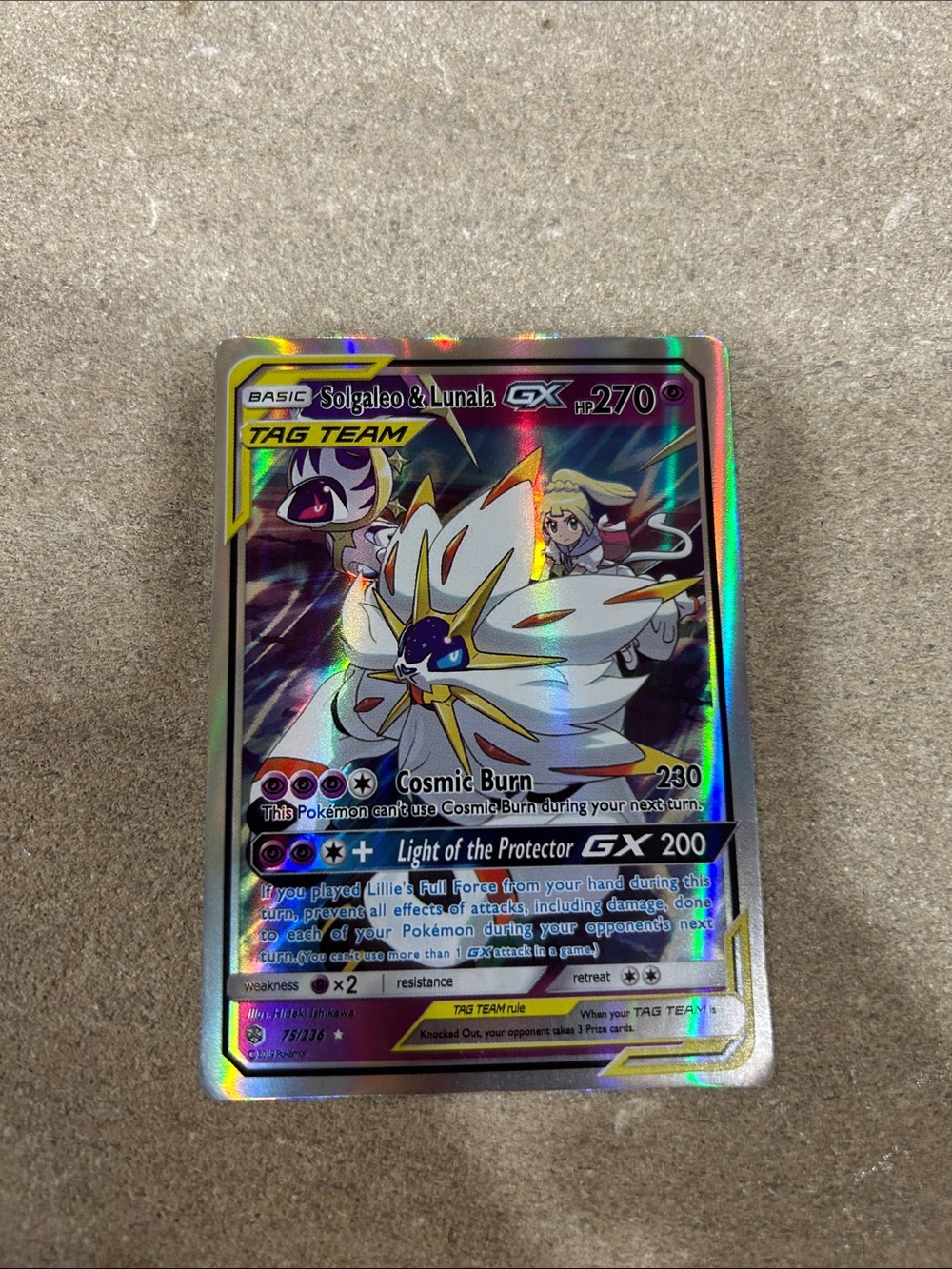 Pokémon Solgaleo & Lunala GX Ultra Rare Holo 270 HP 75/236 Sm-Cosmic Eclipse